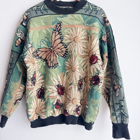 Sugar Street Weavers Tapestry Floral Ladybug Print Pullover M/L - Picture 2 of 7